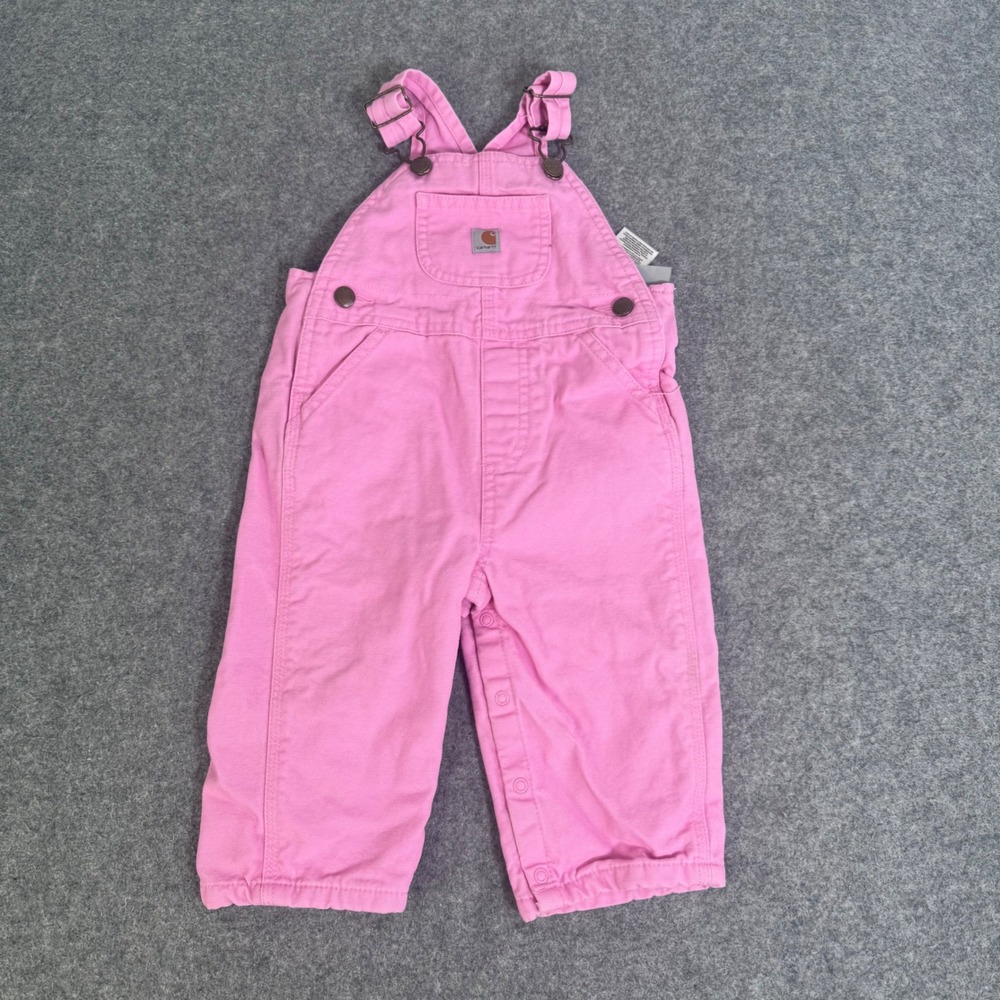 Carhartt Pink Canvas Flannel Lined Bib Overalls 12M Infant Kids Workwear